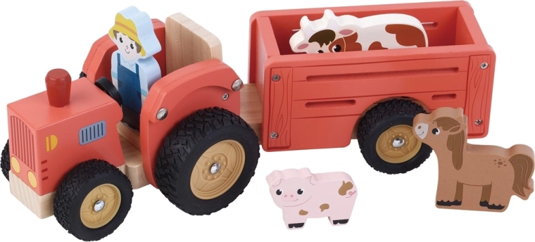 2Kids Toys dřevěný traktor s přívěsem a figurkami