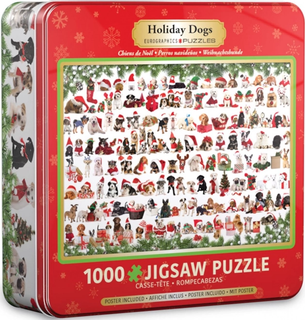 Puzzle v plechové krabičce Vánoční psi 1000 dílků EUROGRAPHICS