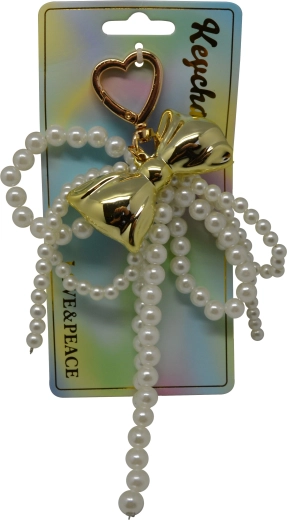 Přívěsek na klíče perly s mašlí a srdcem