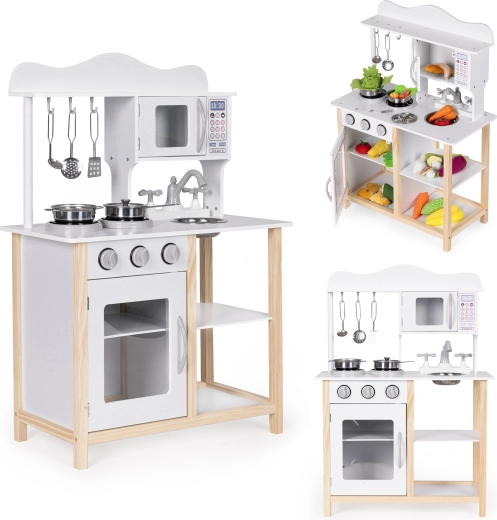 Dřevěná dětská kuchyňka s troubou a příslušenstvím Ecotoys bílá
