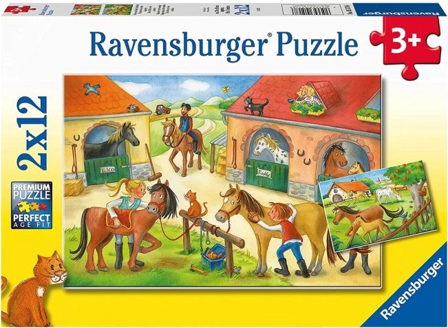 Ravensburger puzzle prázdniny na statku s koňmi 2×12 dílků