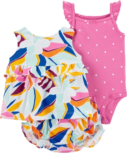 Carter's 3dílný set pro miminko Blue Floral (body na ramínka, tílko a kalhotky) – holka 6 m