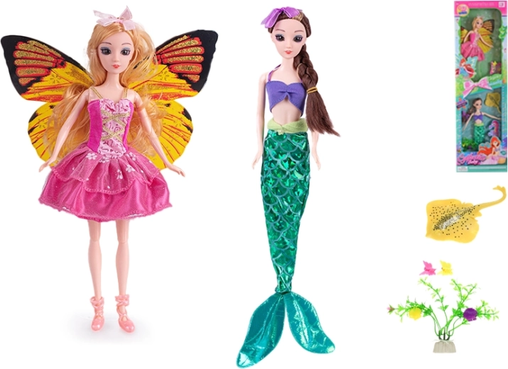 Sada panenek víla a mořská panna 29 cm s doplňky