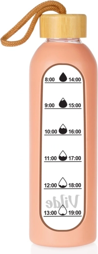Vilde skleněná láhev na vodu se silikonovým obalem lososová 600 ml