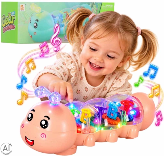 Interaktivní lezoucí housenka se světly LED a melodiemi růžová