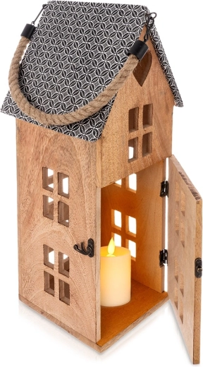 Dřevěný LED lampion z mangového dřeva 22 × 48 cm