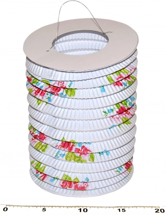 Papírový lampion válec Bílá s květy 15 cm