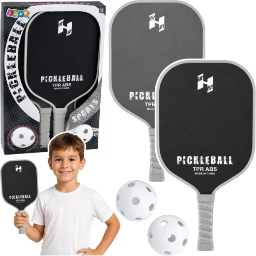 Zestav na pickleball: 2 pálky a 2 míčky černo-šedé