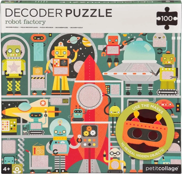 Petit Collage puzzle roboti s dekodérovací maskou, 100 dílků