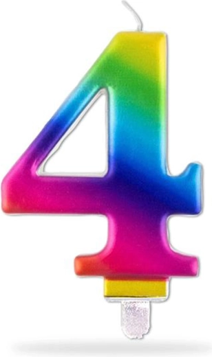 Duhová zapichovací narozeninová svíčka číslo 4, 7,5 cm