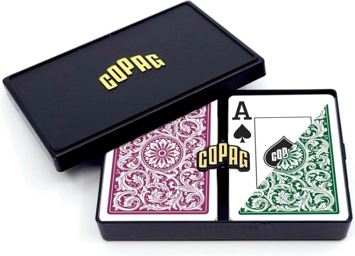 Pokerové karty z PVC – 2 sady, zelená a bordó, voděodolné
