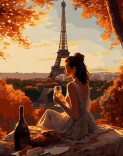 Diamantové malování – žena v Paříži 30 × 40 cm