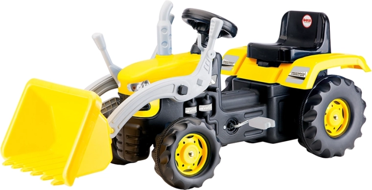 Velký šlapací traktor s rypadlem žlutý