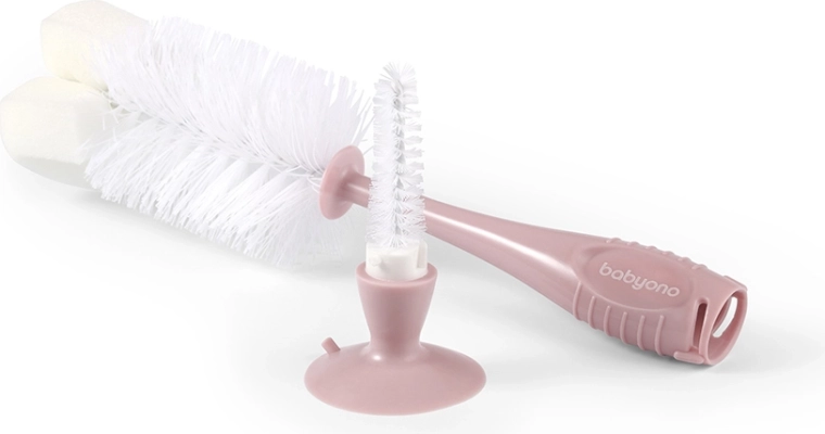 Babyono kartáč na kojenecké lahve a savičky s přísavkou pink