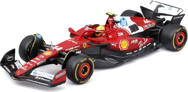 Bburago model Formule 1 Ferrari SF-25 2025 Lewis Hamilton 1:43 v akrylovém boxu