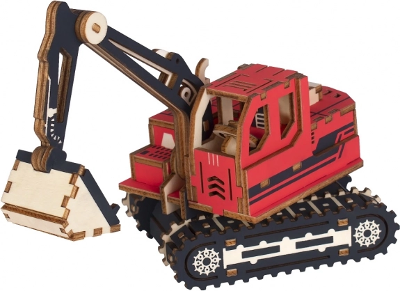 Dřevěné 3D puzzle rypadlo červené