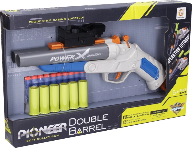 Puška Pioneer Double Barrel s pěnovými náboji a patronami 37 cm - 1 kus