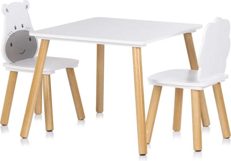 Dřevěný dětský stolek se židlemi HIPPO a LION