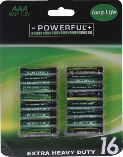 Zinkouhlíkové baterie AAA Extra Heavy Duty, 16 ks