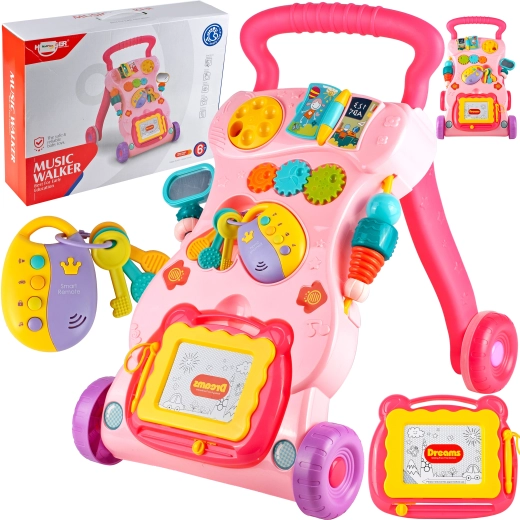 Chodítko s tabulí a klíčky růžové