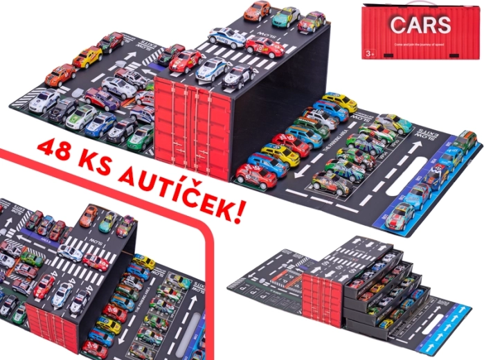 Sada kovových závodních autíček se zpětným chodem 48 ks