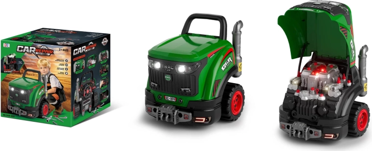 Dětský mechanický traktor zelený se zvukem, světlem a párou