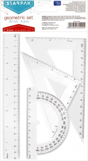 Geometrická sada pravítek 20 cm s úhloměrem a trojúhelníky