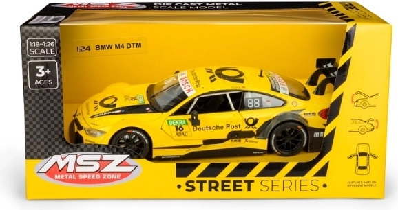 Model auta MSZ BMW M4 DTM žlutý v měřítku 1:24