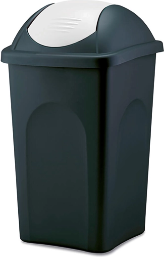 Výklopný odpadkový koš MULTIPAT 30 l, obdélníkový, černý s bílým víkem