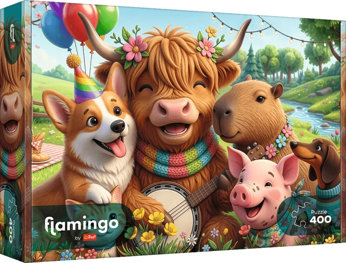 Trefl puzzle Flamingo: narozeninová parta 400 dílků