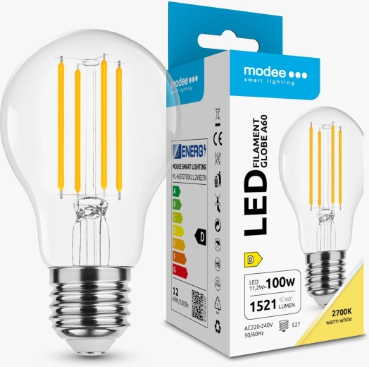 Modee Smart Lighting LED filamentová žárovka Globe A60 E27 11,2 W teplá bílá