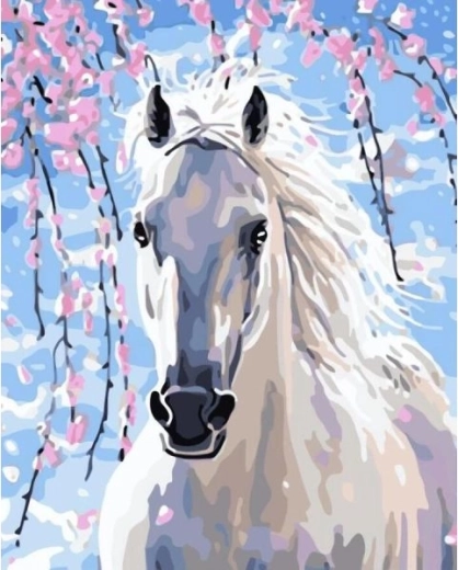 Diamantové vyšívání (diamond painting) bílý rumák 30 × 40 cm - 1 kus