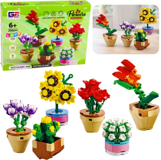 Stavebnice květiny v květináčích 256 dílků, 6 modelů