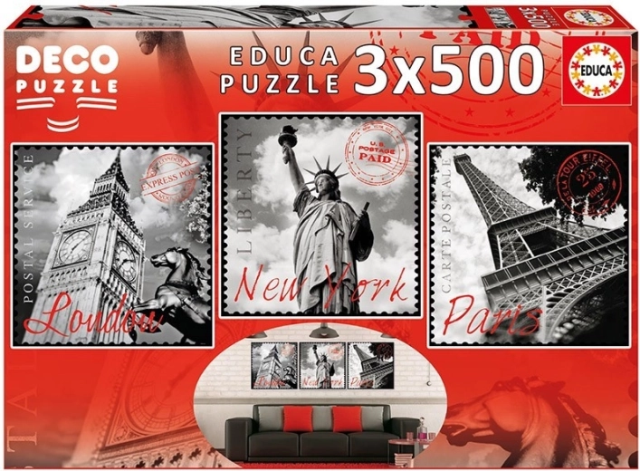 Educa puzzle Big cities deco 3× 500 dílků