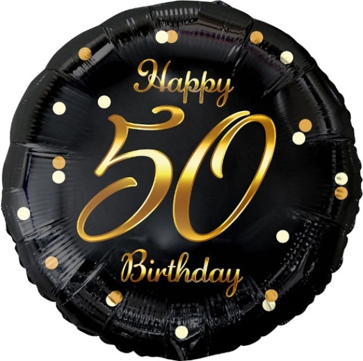 Fóliový balónek Happy 50 Birthday – černý se zlatým potiskem