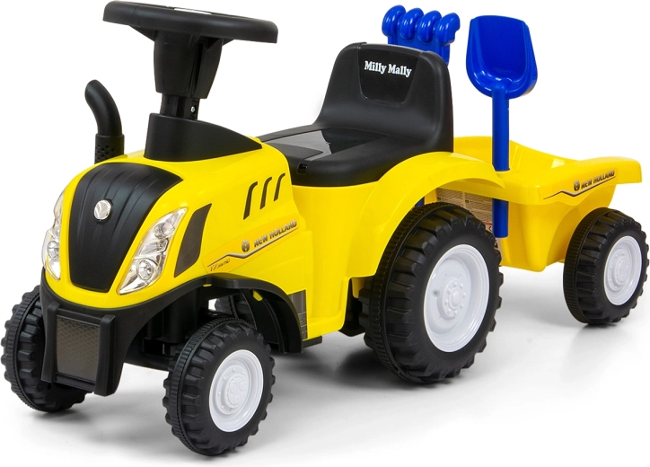Milly Mally dětské odrážedlo traktor New Holland T7 se sklápěcím přívěsem, žlutý