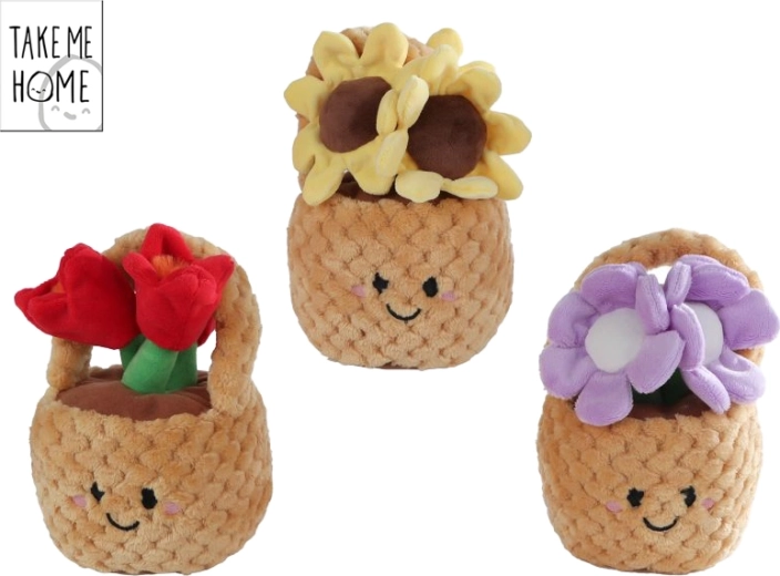 Plyšový košík s květinami 18 cm