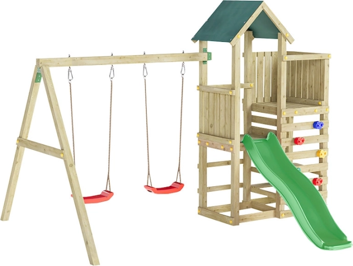 Marimex dětské dřevěné hřiště play basic se zelenou skluzavkou