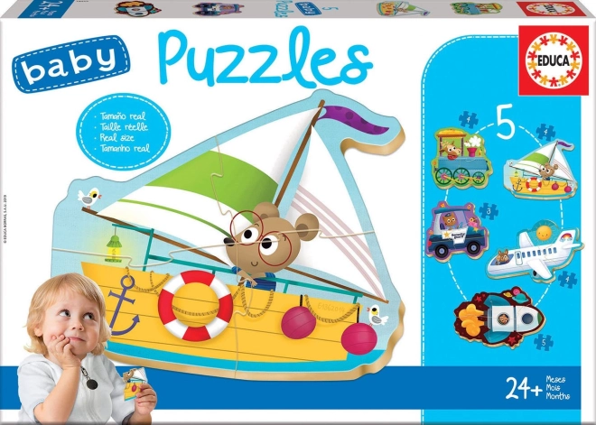 Baby puzzle Zvířátka v dopravních prostředcích 5v1