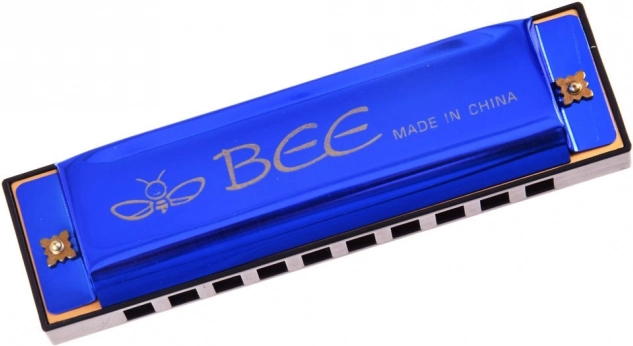 Dětská kovová foukací harmonika Bee