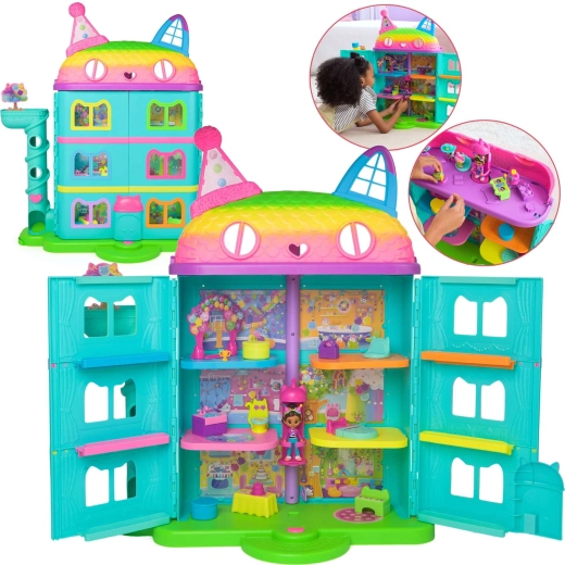 Outletový duhový domeček Gábi s výtahem a panenkou Gabby's Celebration Dollhouse se zvuky