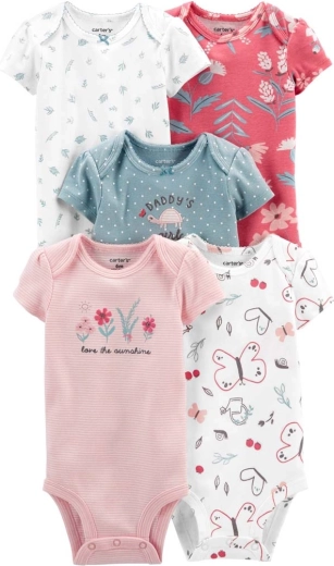 Carter’s dívčí bavlněná body s krátkým rukávem pink/blue, 5 ks