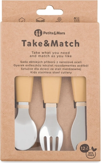 Petite&Mars sada dětských příborů Take&Match Intense Ochre 12m+