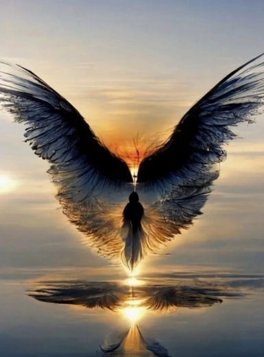 Diamantové malování – okřídlená postava při západu 30 × 40 cm