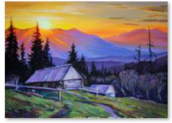 Diamantové malování – hory při západu slunce 40 × 30 cm