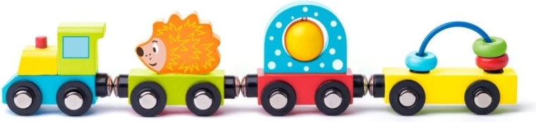 Dřevěný vláček s ježkem a hračkami Woody