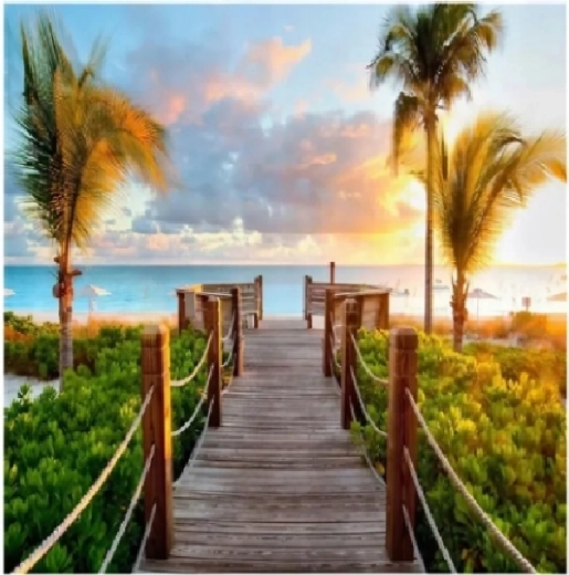 Diamantové malování Most s palmami 30 × 40 cm