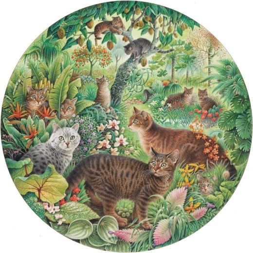 Grafika kulaté puzzle tygří kočky v džungli