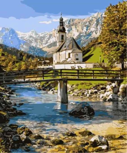 Norimpex malování podle čísel Kostel v horách 40 × 50 cm