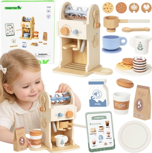 Tooky Toy dřevěný kávovar pro děti – barista sada